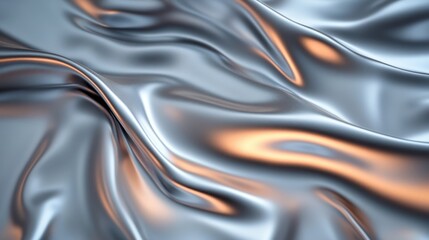 Poster - A beautifully smooth silk-like texture showcases a blend of silver and warm orange tones, creating a luxurious and sophisticated fabric appearance perfect for various design projects.