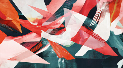 Fototapete - A vibrant painting depicting a bunch of flowers in a fragmented layered composition of angular forms with bold colors and textures.