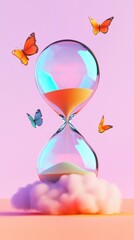 Aufkleber - Ethereal Time Flow Prismatic Hourglass with Butterfly Metamorphosis - Mindful Creativity and Digital Wellness Visualization for Gen Z Inspiration