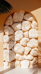 Aufkleber - Minimalist Biophilic Design Warm Terracotta Stone Wall Arch with Natural Textural Organic Forms - Contemporary Architectural Wellness Aesthetic