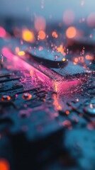 Aufkleber - Cyberpunk Liquid Tech Immersive Neon Water Splash Macro Revealing Futuristic Digital Transformation for AI and Design Innovation