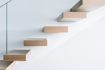 Leinwandbilder - Minimalist Floating Staircase Design Sleek Architectural Innovation in Light Wood and Glass - Contemporary Home Transformation for Modern Living Spaces