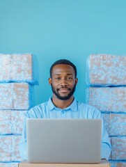 Aufkleber - Future of Logistics Minimalist Blue-Toned Professional Workspace Showcasing Modern Supply Chain Management with Next-Gen Digital Efficiency