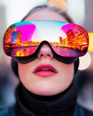 Aufkleber - Cyber Immersion Next-Gen Urban Explorer Experiences Hyper-Realistic Virtual Reality through Vibrant Lens of Technological Innovation and Digital Connectivity