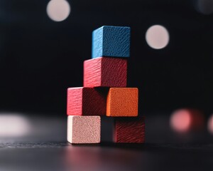 Fototapete - Minimalist Strategic Growth Textural Wooden Blocks Visualizing Incremental Business Development with Vibrant Color Psychology in Corporate Innovation