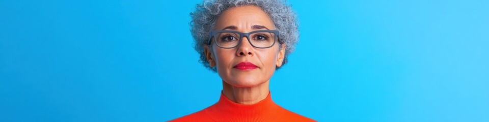 Aufkleber - Empowered Mature Professional Vibrant Tech-Forward Portrait Showcasing Multigenerational Workforce Innovation and Confident Leadership in Digital Era
