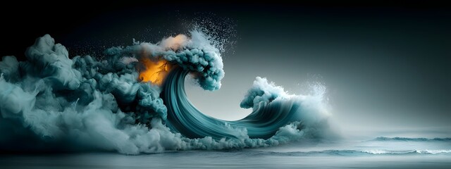 Fototapete - Alluring azure digital breakers sweeping across a stark black and white canvas evoking the boundless fluidity of innovative technology cinematic lighting smooth and highly detailed
