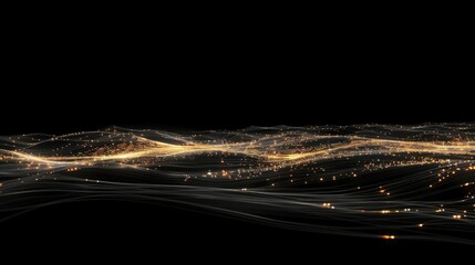 Poster - black abstract network background with glowing points and lines.