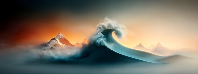 Poster - Boundless Cerulean Waves of Cutting Edge Digital Surrealism and Innovation A stark monochromatic canvas cascading with fluid