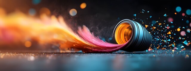 Poster - Breathtaking imagery of light waves being boosted in an advanced optical device glowing prismatic energy beams holographic arrays mesmerizing multicolored illumination