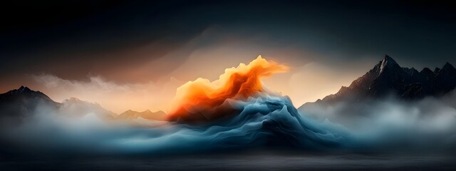 Fototapete - Captivating azure digital waves cascading over a dark and light backdrop symbolizing the relentless progression of modern technology  Cinematic digital art