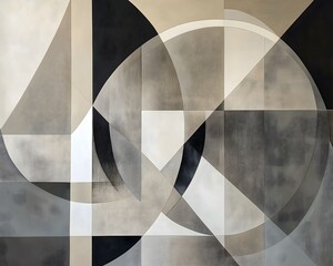 Poster - Abstract Beige Geometric Painting with Circles, Triangles and Squares