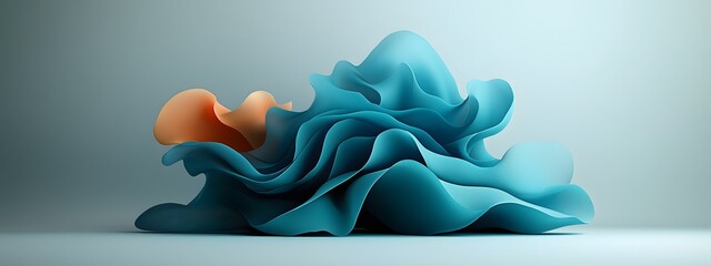 Poster - Captivating azure toned digital waveforms gracefully cascading over a stark grayscale expanse suggesting the boundless creative scope of cutting edge digital mediums