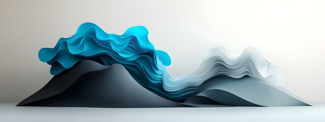 Fototapete - Captivating digital waves of cobalt blue sweeping across a minimalist black and white landscape conveying the boundless fluidity and energy of futuristic systems and digital art