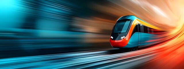 Poster - Captivating futuristic train races through a vibrant digital metropolis its azure waveforms traversing a dark and light toned background