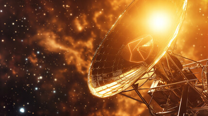 Poster - This space refinery extracts regolith from an asteroid, illuminated by cosmic light.