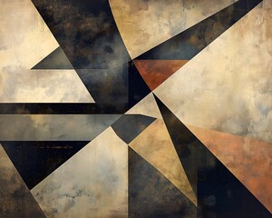 Poster - Abstract Triangles in Black, Gold, and Copper on Textured Background