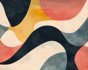Poster - Abstract Retro Curves in Earth Tones, Modern Geometric Design
