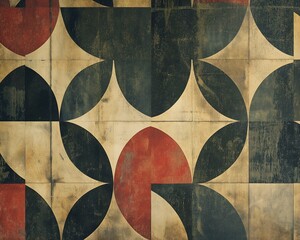 Poster - Abstract Geometric Pattern with Red and Dark Blue Circular Designs