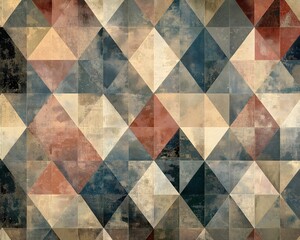 Poster - Abstract Diamond Tile Pattern with Grunge Texture and Earth Tone Colors