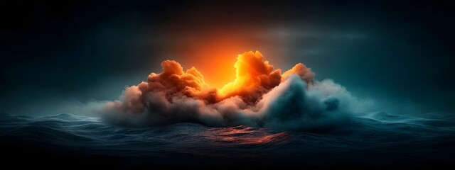 Poster - Dramatic visualization of the light amplification phenomenon dazzling shafts of light piercing through a veil of atmospheric fog