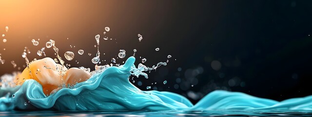 Fototapete - Enchanting Cerulean Digital Waves Traversing a Dark and Light Canvas Evoking the Limitless Possibilities of Innovative Data Processing in a Cyberpunk Inspired Style