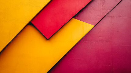 Poster - Abstract geometric design featuring overlapping yellow red and pink shapes creating a modern pattern
