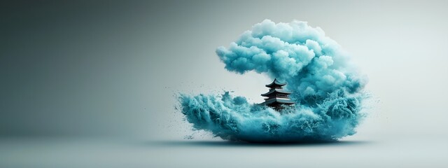 Poster - Ethereal azure digital waves gracefully and dynamically gliding across a pared down black and white backdrop capturing the thrilling spirit of pioneering innovations dramatic cinematic aesthetic