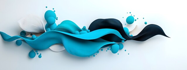 Poster - flowing cerulean digital waves cascading across a stark black and white canvas embodying the perpetu