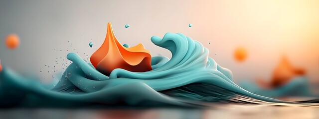 Poster - Glowing digital waves cascading across a dark and white backdrop