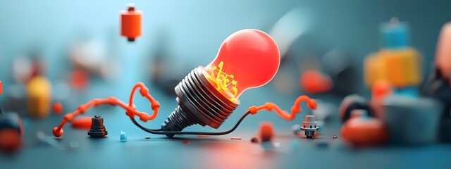 Poster - Glowing neon light signals being amplified by a high tech optical amplifier shimmering with vibrant energy
