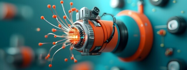 Poster - Glowing Optical Amplifier Core with Iridescent Filaments of Photonic Flux Intricate Diffraction Grating Effects