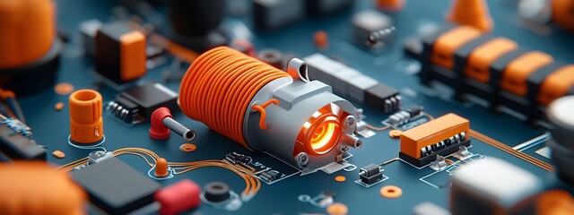 Poster - Highly detailed schematics of a specialized optical amplifier precisely engineered electronic parts glowing fiber optic cables gleaming metallic housing intricate wiring diagrams