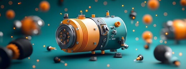 Poster - Highly technical and sophisticated optical signal amplifier device featuring intricate metal components glowing electronic circuits and a sleek