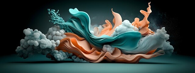 Poster - hypnotic azure digital eddies flowing in sinuous currents over a moody contrasting canvas conveying 