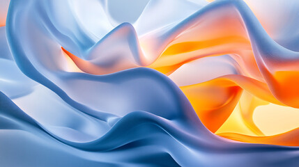 Poster - Abstract flowing fabric in shades of blue and orange creating a dynamic and smooth visual texture