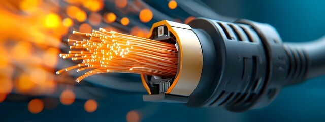 Poster - Intricate fiber optic strands refracting and scattering luminous energy creating a sleek metallic and futuristic digital aesthetic within a high tech laboratory setting