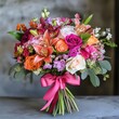 © Lesuna - Vibrant floral bouquet, studio setting, colorful roses and lilies