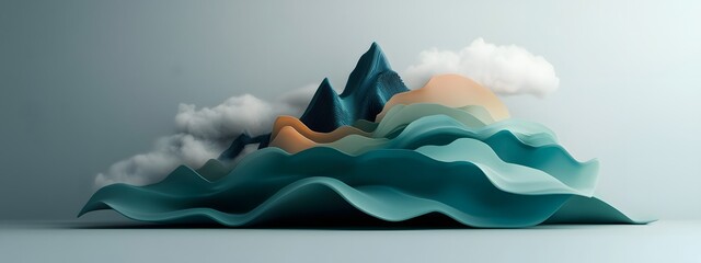 Poster - Luminous azure digital tides surging and undulating across a minimalist black and white canvas conveying the organic vitality of emerging technologies in a captivating digital