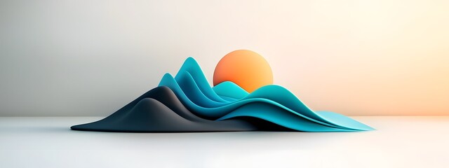 Fototapete - Luminous blue digital oscillations traversing a minimalist black and white landscape symbolizing the ever evolving nature of data driven transformation  Abstract digital art with a cinematic