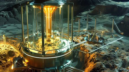 Poster - This high-tech facility is actively extracting regolith from an asteroid's surface for resources.