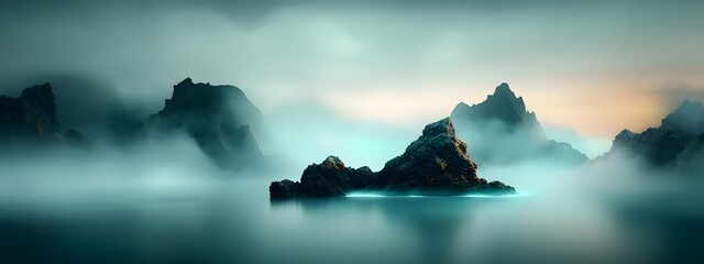 Poster - Mesmerizing azure digital streams cascading and weaving through a minimalist monochrome environment conveying the enigmatic nature and untapped possibilities of advanced technological landscapes