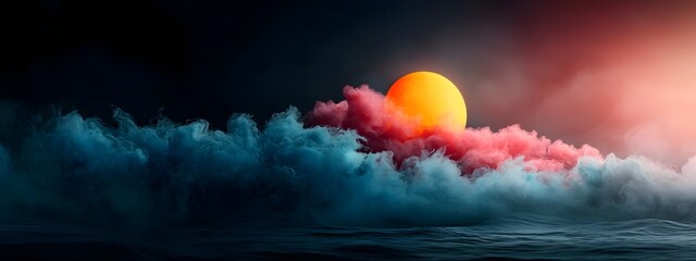 Fototapete - Mesmerizing azure digital waves cascading over a dark and light backdrop symbolizing the relentless progression of modern data processing in a cinematic sci fi digital art landscape