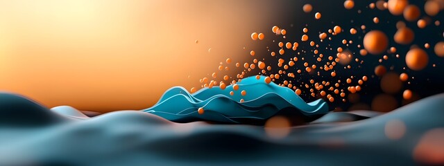 Fototapete - Mesmerizing cobalt digital waves cascading across a dark and light landscape symbolizing the relentless progression of futuristic systems and dynamic 3D computer graphics in a digital art scene