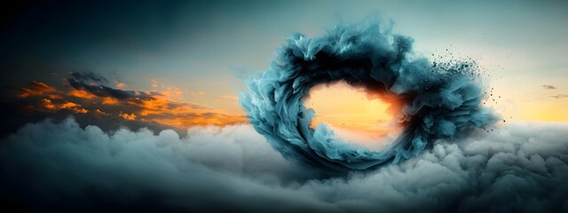 Poster - Mesmerizing swirls of constantly shifting azure hues coursing over a contrasting black and white futuristic landscape representing the ethereal of technological advancements in a cinematic sci fi