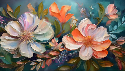 Aufkleber - Vibrant floral illustration with intricate details and colorful accents