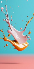 Poster - Colors Clash: A stunning display of paint splashes, featuring vibrant hues of orange, white, and blue, creating a dynamic and abstract visual experience. 