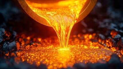 Aufkleber - Molten metal pouring from a crucible into a dark, glowing container.