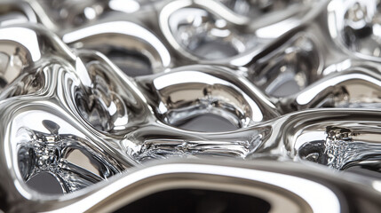 Poster - A collection of shiny silver objects creating a reflective ocean of molten silver and deep black for an artistic and captivating visual.