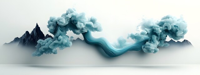 Poster - Shimmering azure digital streams flowing and rippling over a stark black and white landscape conveying the dynamic and interconnected nature of the digital realm in a detailed surreal composition
